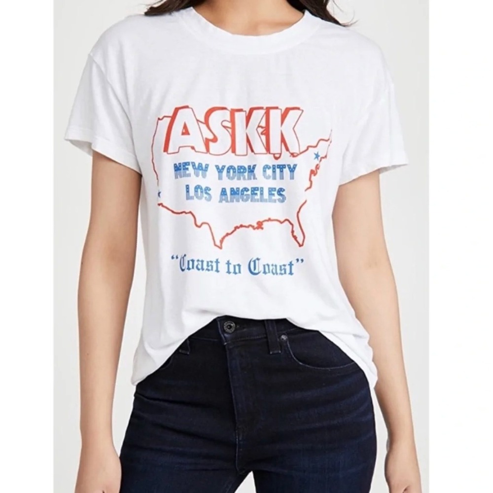 ASKK NY Jax Tee Graphic‎ Boyfriend White Cotton Size 0 distressed streetwear